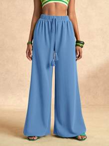 Zivah 女士休闲全长几何图案绿色裤子，适合音乐节和度假 - 藍色 - 查看 6