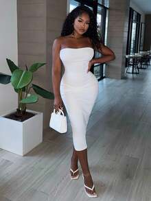 Alexandranx Đầm bodycon ống rắn Trang phục gợi cảm Trang phục gợi cảm Trang phục sinh nhật câu lạc bộ Ngày lễ tình nhân Tiệc độc thân Quần áo mùa xuân cho phụ nữ Buổi hòa nhạc Váy dài mùa hè Váy dạ hội Váy gợi cảm Váy ngày lễ tình nhân - trắng - Xem 3