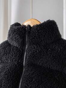 SHEIN Young Girl Solid Color Knit Fleece Vest Young Girl Fuzzy Vest Young Girl Fleece Vest Winter Vest Sherpa Vest Warm Vest - Black - View 6