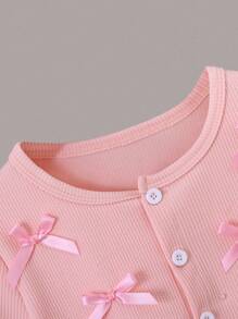 2pcs Young Girl Bow Decor Puff Sleeve Open Front Cardigan Fall Winter - Multicolor - View 3