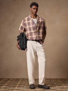 AKNOTIC Herren gewebte lässige gerade geschnittene Hose mit elastischem Bund Einfarbig, weiße weite Jeans, cremefarbene Hose, weiße Herren Jeans, weite Herren Jeans, cremefarbene Herren Jeans