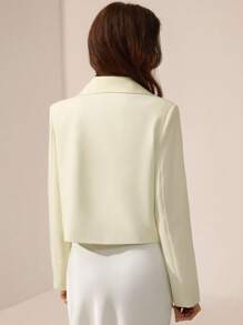 Revavyn White Collar Ornate Metal 3D Floral Button Embellished Elegant Versatile Short Sleeve Mini Formal Blazer Fall Cloth For Women - Yellow - View 2