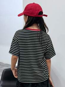 Dazy Kids Tween-Mädchen Kurzarm-T-Shirt mit Rundhalsausschnitt und Streifenmuster, Sommer