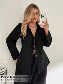 Auralis 大码女式夏秋季胡须领结黑色长袖衬衫、秋季女装、黑色上衣、返校、衬衫、休闲大码、秋装、衬衫、办公室服装、工作女式上衣