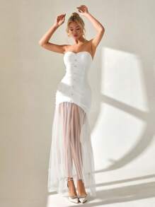 SHEIN Cottnline فستان أبيض طويل أنيق للسيدات - أبيض - مشاهدة 3