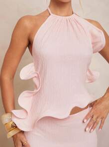 Lumalex 可调节领口波浪不对称美人鱼加大码两件套 - 粉色 - 查看 4