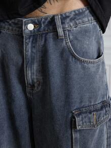 ROMWE MEN Grunge Punk Pantalones vaqueros de carga de talla grande para hombre en estilo casual lavado y suelto