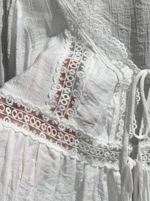 Comfortcana Casual Viscose Top In White With Delicate Lace Details And Regular Hem White Lace Blouse Cotton Blouse Boho Top Peasant Blouse - White - View 7