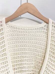 SHEIN LUNE Áo len mỏng nhẹ cho nữ, tay cánh dơi khoét rỗng, áo len cardigan mỏng mùa hè - Màu be - Xem 6