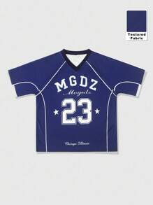 ROMWE MEN Prep 男士休闲字母印花短袖T恤，夏季 - 彩色 - 查看 1