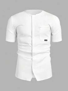 Manfinity VCAY Herren einfarbiges lässiges Kurzarmhemd für den Sommer, Herren Weißes Kurzarmhemd, Herren Weißes Hemd mit Knopfleiste, Herren Sommerhemd, Herren Weißes Strandhemd, Herren Weißes Hemd mit Stehkragen