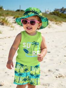 SHEIN Baby Boy Casual Soft&Comfortable Outfit,Suitable For Spring/Summer Beach Boys Swim Suit Set 3t Bathing Surf - Multicolor - View 2