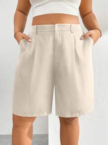 Auralis Plus-Size Summer Solid Shorts Back To School Teacher Spring - Apricot - View 4