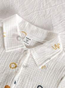 SHEIN Vintaside Kids 男童满身印花纹理短袖衬衫和短裤套装，夏季 - 彩色 - 查看 5