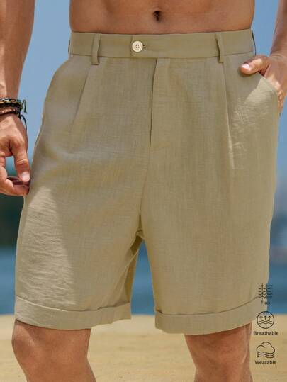 Manfinity RSRT 男士纯色宽松休闲短裤度假男士卡其色短裤