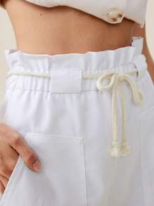 Uhlyne 女士新款春夏休闲亚麻系腰短裤 - 白色 - 查看 5