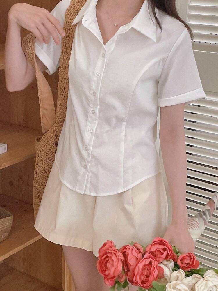 Waist Fitted Polo Shirt, Slimming Slim College Style Short Sleeve,Back To School Clothes