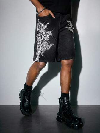 Goth Pantaloncini di jeans casual alla moda con bottoni da uomo, per l'uso quotidiano estivo