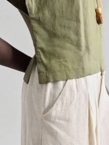 Ontre 2025 Herbst Neuankömmling Rundhals-Top, Urlaubsstil salbeigrüne Rundhals-Bluse mit Puffärmeln und geraffter Taille aus Leinen, vielseitig für Sommer/Herbst Alltag, Pendeln, Business Lässig, Büro, Schule für Frauen