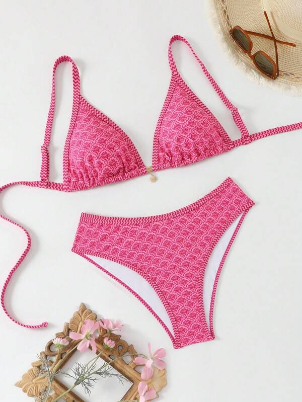 Swim Mod Plus Size Bikini Swimsuit Set For Women, 2-Piece Sexy Adjustable Strap Split Swimwear Vacation Beach Outfit