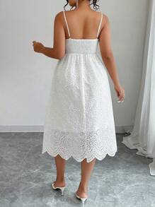 SHEIN Clasi Plus Size Solid Color Hollow Embroidery Summer Sleeveless Textured Embroidery Dress - White - View 2