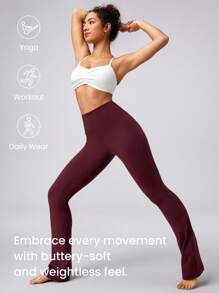GLOWMODE 31" FeatherFit™ Back Pockets Flare Leggings Pants Low Impact Yoga Daily - Burgundy - View 6