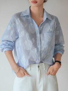 DAZY 宽松商务休闲碎花长袖衬衫，适合春夏秋季办公室穿着，秋季女装