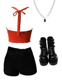 StreetHx Women's Letter Print Halter Neck Camisole - Orange - View 2