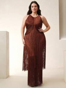 Anewsta Rochie de damă cu tiv tip boho, mărime plus, potrivită pentru festivaluri de muzică de vară, ceremonii de absolvire și ținute pentru invitați la nuntă