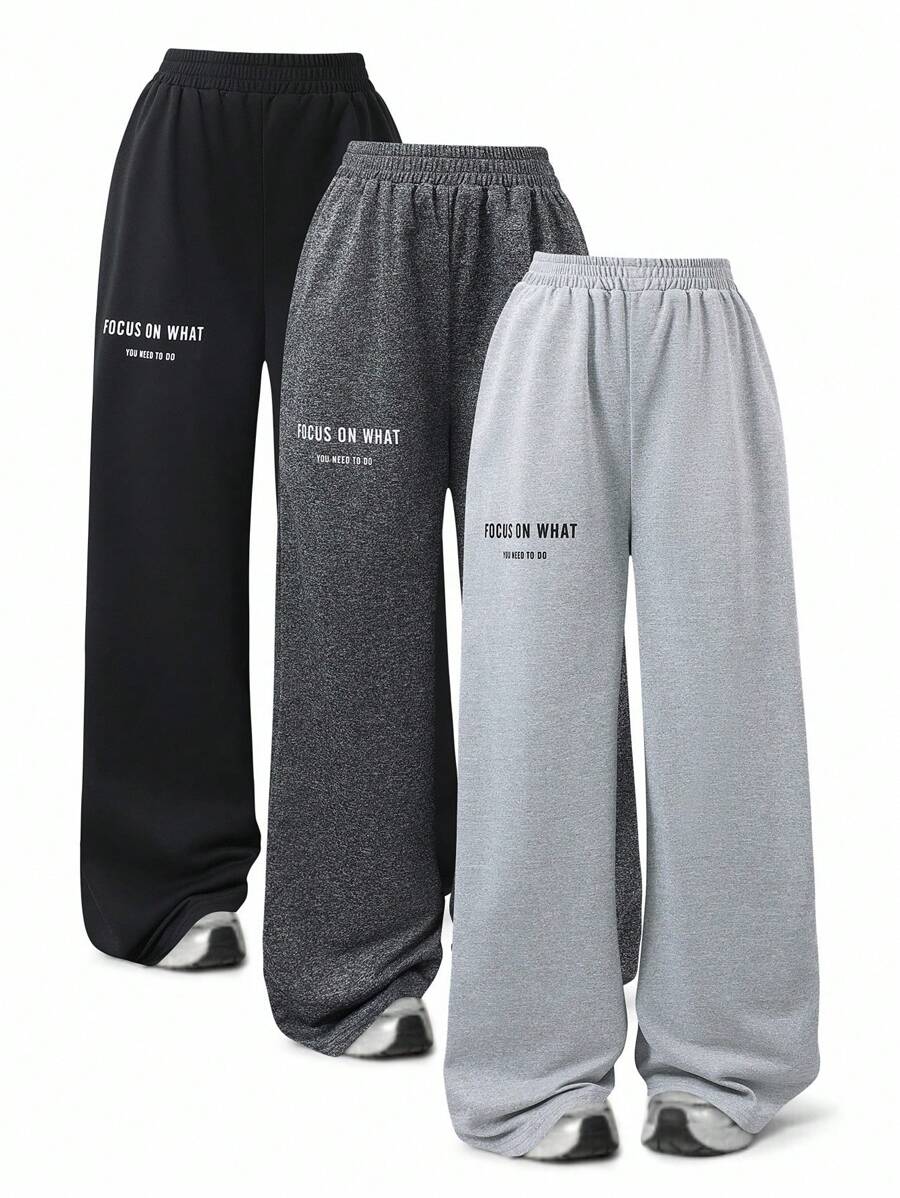 Plus Size Girls' Casual Daily Collegiate Loose Letter Print Sweatpants, Street Fashion - Multicolor - View 1