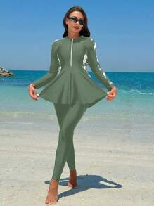 Swim Shayni 2pcs Women's Casual Palm Tree Print Long Sleeve Top And Shorts Burkini Swimsuit Set