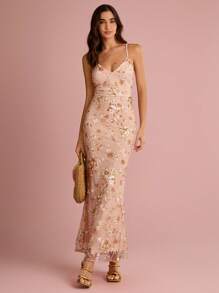 Enchnt Váy maxi cổ chữ V thêu hoa lấp lánh màu cam pastel lãng mạn mùa hè dành cho nữ, ngọt ngào và thanh lịch cho kỳ nghỉ, ngày lễ, ngày lễ, sinh nhật, tiệc tùng, lễ tốt nghiệp và khách dự tiệc cưới, bãi biển, váy dạ hội, váy mùa hè cho nữ, váy chống nắng cho nữ, quần áo mùa hè, trang phục mùa hè cho nữ, váy thanh lịch cho tiệc tùng, - trái cam - Xem 4