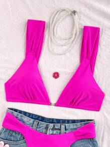 Swim Vcay 2 pièces/Set Maillot de bain sexy à fines bretelles épaisses décoré de perles et col en V pour femme, idéal pour les vacances