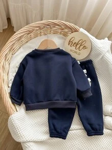 Ensemble bébé fille pull à capuche à manches longues avec nœud papillon bleu marine et pantalon à taille élastique, automne/hiver