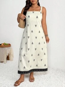 SHEIN Frenchy Robe d'été décontractée sans manches avec imprimé tout-sur-tout pour grandes tailles - Nude - Voir 1