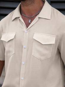 Manfinity Homme Men's Casual Solid Color Summer Cargo Pocket Short Sleeve Shirt & Shorts Set