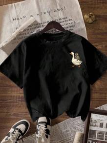 INAWLY Women's Summer Slogan Raccoon Print Round Neck Short Sleeve Casual Versatile T-Shirt - Black - View 2