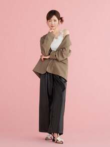 DAZY Quần da giả ống đứng rộng rãi cho nữ, Thu/Đông - màu đen - Xem 2