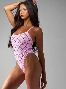 Missguided x Playboy 高切连体泳衣 Monokini 泳衣兔子标志图案海滩泳池夏季复古设计时尚