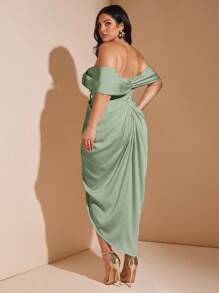 SHEIN BAE Plus Size Women Elegant Draping Mid-Length Dress, Suitable For Weddings, Bridesmaid, Cocktail And Formal Occasions - Mint Green - View 2