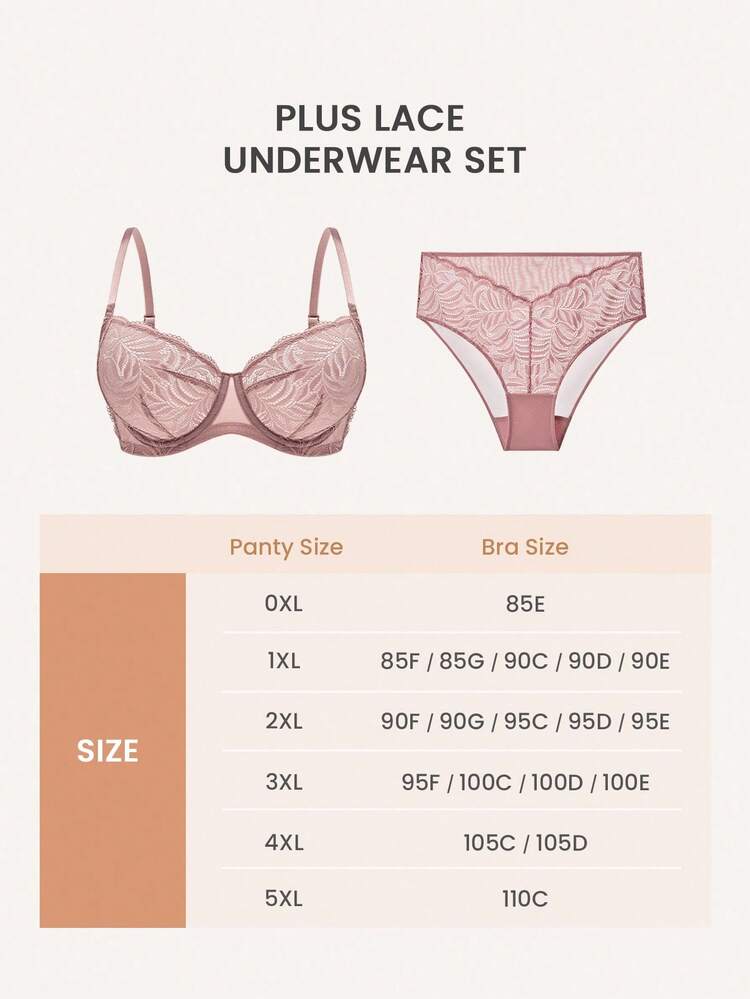 Plus Women 2-częściowy seksowny komplet bielizny, pełne pokrycie, bez podszewki, brązowy, koronkowy, elegancki i siateczkowy biustonosz mini, koronkowy biustonosz i majtki, pasujące zestawy