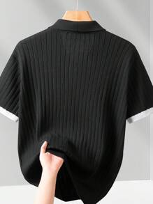 Manfinity Homme Camiseta de punto de manga corta con ribete de contraste casual para hombre, verano