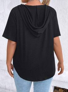 SHEIN LUNE Plus Size Solid Color Short Sleeve Hooded T-Shirt, Fashionable For Summer - Dark Grey - View 2