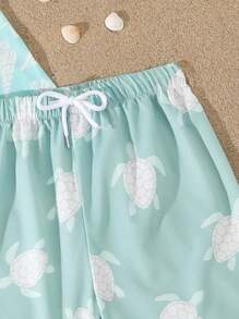 Young Boys 2025 New Swimwear Set - 3 Pcs: Swim Trunks, Swimsuit, Printed With Ocean Animals, Drawstring Waist, Woven Fabric, Casual & Cool, Perfect For Vacation, Summer Photo Shooting, Gift