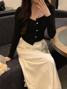 DAZY Women 2024 New Fashion Crew Neck Long Sleeve 2 In 1 Dress, Stylish Design, Slim Fit,Fall Women Clothes - Black - View 7