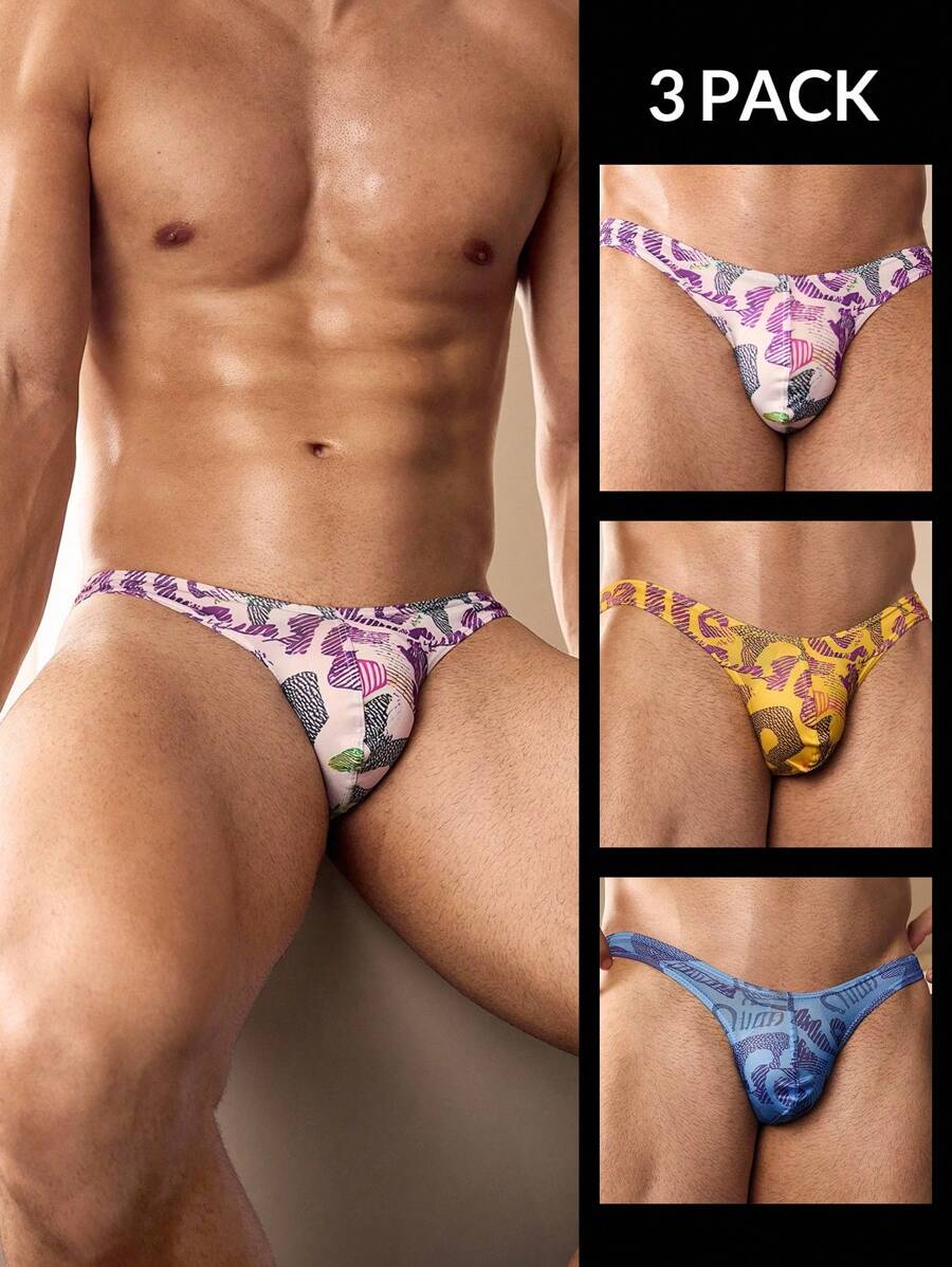 SHEIN Quần lót in hình ngựa thời trang cho nam 3 chiếc/gói - Nhiều màu - Xem 1