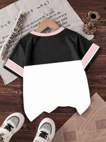 青少年女孩时尚休闲运动风格白色和粉色渐变图案数字 23 印花短袖 T 恤，适合运动休闲，百搭夏季上衣