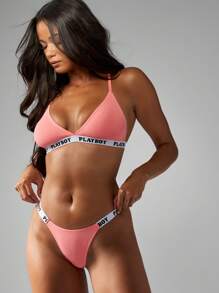 Missguided x Playboy Bộ đồ lót bralette hình tam giác, dây đeo có thể điều chỉnh, cắt hình tam giác, đồ lót thời trang cắt cao, đồ lót mặc nhà, đồ dùng thiết yếu hàng ngày - Màu Hồng Tươi - Xem 6