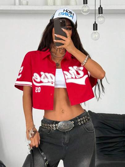 Coolane Áo sơ mi croptop họa tiết thể thao đường phố dành cho nữ