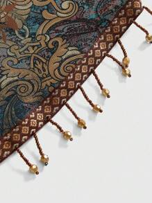 ROMWE Hippie Spring/Summer Baech Graphic 2pcs Women's Vacation Outfit - Cashew Print Fringed Bandeau Top & Side Slit Midi Skirt Set - Multicolor - View 3